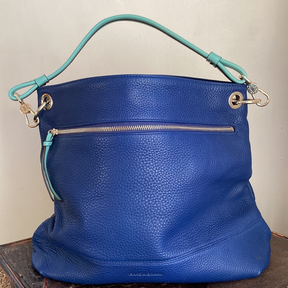🌹 NWOT Super large Royal Blue & Teal Soft Pebbled Leather Isaac Mizrahi Bag